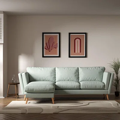 La Redoute Frida Contemporary Soft Brushed Corner Chaise Feather Sofa- Left facing with Light Wood Legs
