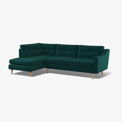 La Redoute Rosa Buttoned Velvet Chaise - Left facing with Light Wood Legs