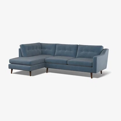 La Redoute Rosa Buttoned Velvet Chaise - Left facing with Dark Wood Legs