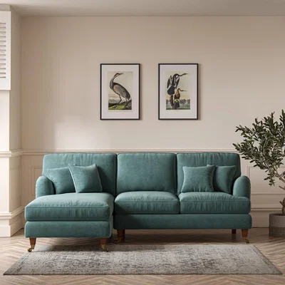 La Redoute Emeline Velvet Corner Chaise Sofa with Antique Castor Legs (Left Facing)
