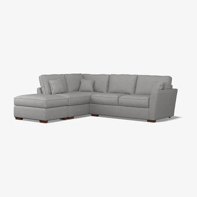 La Redoute Florence Woven Left Facing Corner Sofa & Footstool with Dark Brown Wood Legs