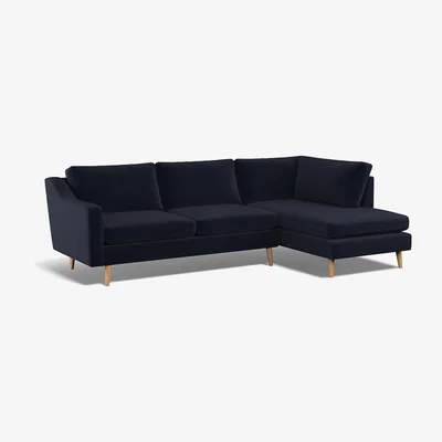 La Redoute Rosa Velvet Chaise - Right Facing with Light Wood Legs