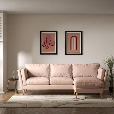 La Redoute Frida Contemporary Soft Brushed Chaise Sofa - Right Facing with Light Wood Legs