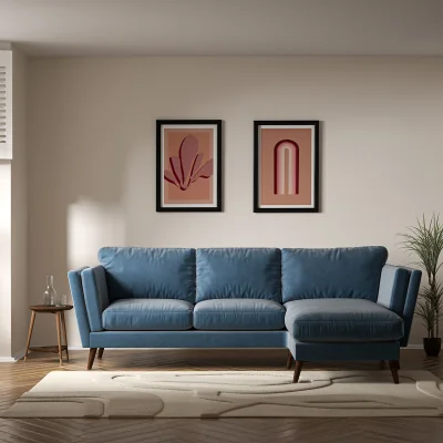 La Redoute Frida Contemporary Velvet Corner Chaise Feather Sofa with Dark Wood Legs (Left Facing)