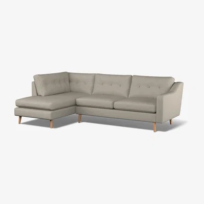 La Redoute Rosa Buttoned Soft Woven Chaise - Left facing with Light Wood Legs