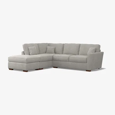 La Redoute Florence Soft Brushed Left Facing Corner Sofa & Footstool with Dark Brown Wood Legs