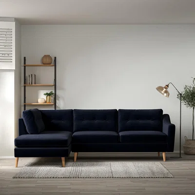 La Redoute Rosa Curve Buttoned Velvet Chaise - Left facing with Light Wood Legs