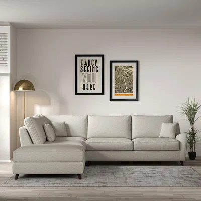 La Redoute Amelia Woven Corner Sofa & Modular Footstool Set with Dark Wood Legs (Left Facing)