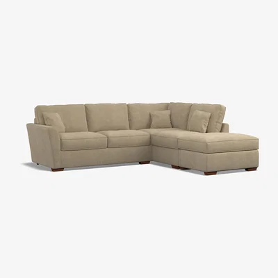 La Redoute Florence Soft Brushed Right Facing Corner Sofa & Footstool with Dark Brown Wood Legs