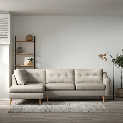 La Redoute Rosa Curve Buttoned Soft Woven Chaise - Left facing with Light Wood Legs