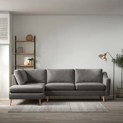 La Redoute Rosa Curve Velvet Chaise - Left facing with Light Wood Legs