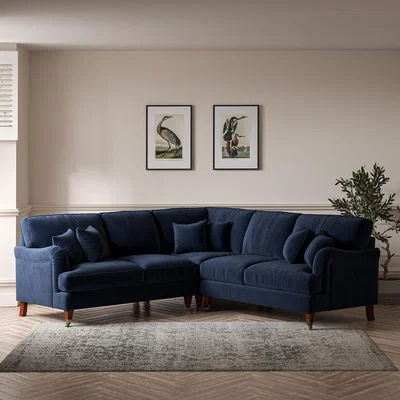 La Redoute Emeline Velvet Corner Sofa with Castor Legs