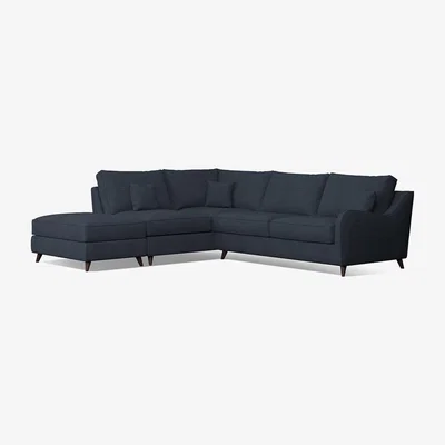 La Redoute Amelia Soft Brushed Left Facing Corner Sofa & Footstool with Dark Antique Wood Legs
