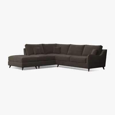 La Redoute Amelia Textured Velvet Left Facing Corner Sofa & Footstool with Dark Antique Wood Legs