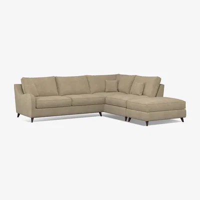 La Redoute Amelia Soft Brushed Right Facing Corner Sofa & Footstool with Dark Antique Wood Legs