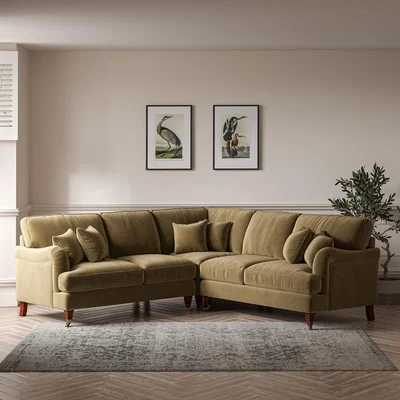 La Redoute Emeline Velvet Corner Sofa with Castor Legs