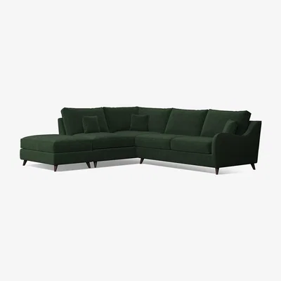 La Redoute Amelia Velvet Left Facing Corner Sofa & Footstool with Dark Antique Wood Legs