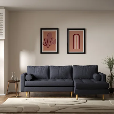 La Redoute Coco Mid-Century Soft Brushed Corner Chaise Sofa with Light Wood Legs (Right Facing)
