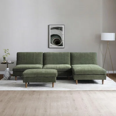 La Redoute Sawyer Chenille U-Shape 5 seater Modular Corner Click Clack Sofa Bed and Footstool Set