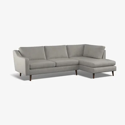 La Redoute Rosa Velvet Chaise - Right Facing with Dark Wood Legs