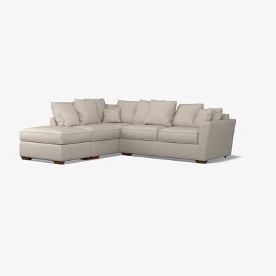 La Redoute Florence Scatterback Textured Woven Left Facing Corner Sofa & Footstool with Dark Brown Wood Legs