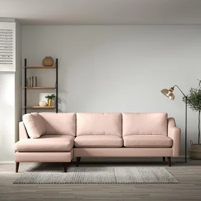 La Redoute Rosa Curve Soft Brushed Chaise - Left facing with Dark Wood Legs