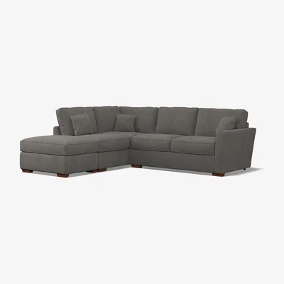 La Redoute Florence Soft Brushed Left Facing Corner Sofa & Footstool with Dark Brown Wood Legs