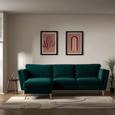 La Redoute Frida Contemporary Velvet Corner Chaise Feather Sofa with Light Wood Legs (Left Facing)