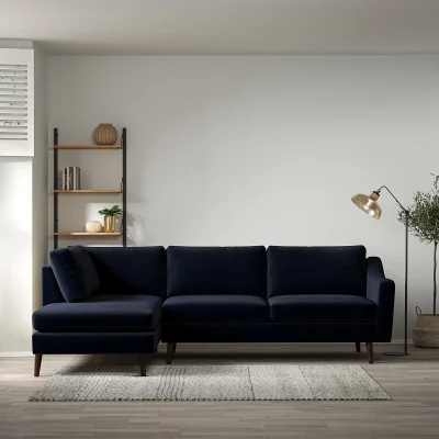 La Redoute Rosa Curve Velvet Corner Chaise Sofa with Dark Wood Legs (Left Facing)