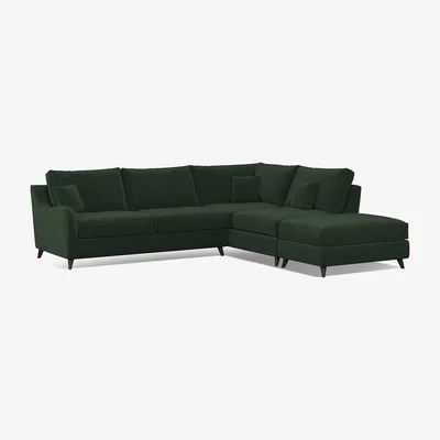 La Redoute Amelia Velvet Right Facing Corner Sofa & Footstool with Dark Antique Wood Legs