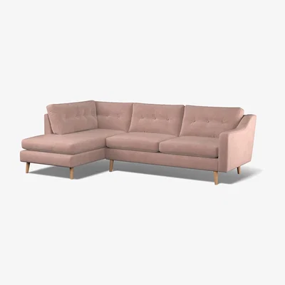 La Redoute Rosa Buttoned Velvet Chaise - Left facing with Light Wood Legs
