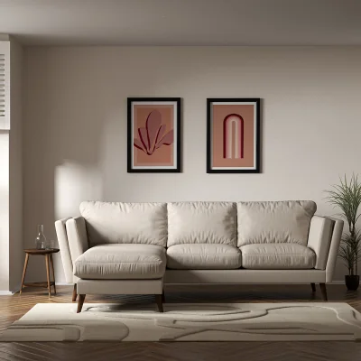 La Redoute Frida Contemporary Soft Brushed Corner Chaise Feather Sofa with Dark Wood Legs (Left Facing)