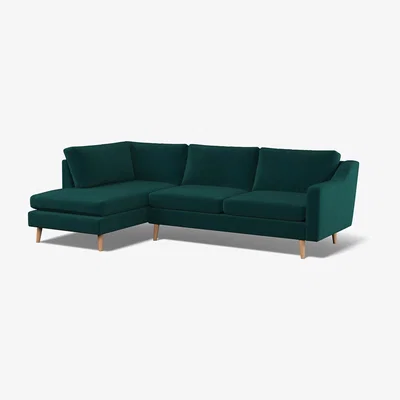 La Redoute Rosa Velvet Chaise - Left facing with Light Wood Legs