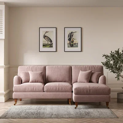 La Redoute Emeline Velvet Corner Chaise Sofa with Antique Castor Legs (Right Facing)