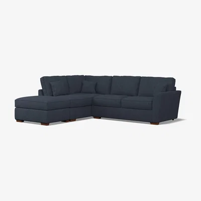 La Redoute Florence Soft Brushed Left Facing Corner Sofa & Footstool with Dark Brown Wood Legs