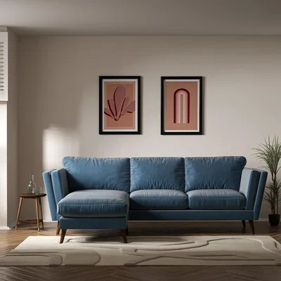 La Redoute Frida Contemporary Velvet Corner Chaise Feather Sofa - Left facing with Dark Wood Legs