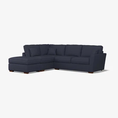 La Redoute Florence Textured Woven Left Facing Corner Sofa & Footstool with Dark Brown Wood Legs