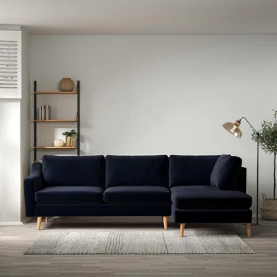 La Redoute Rosa Curve Velvet Chaise - Right Facing with Light Wood Legs