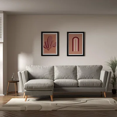 La Redoute Frida Contemporary Velvet Corner Chaise Feather Sofa - Left facing with Light Wood Legs