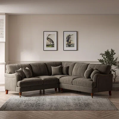 La Redoute Emeline Velvet Corner Sofa with Castor Legs