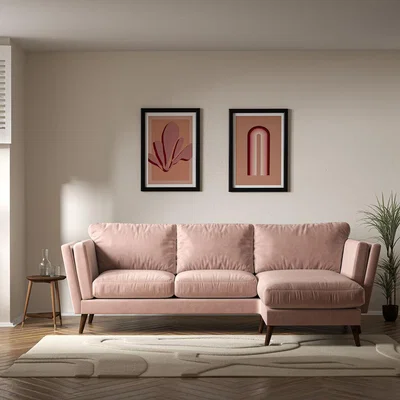 La Redoute Frida Contemporary Soft Brushed Corner Chaise Feather Sofa- Left facing with Dark Wood Legs