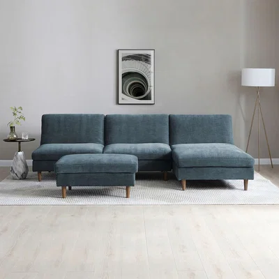 La Redoute Sawyer Chenille U-Shape 5 seater Modular Corner Click Clack Sofa Bed and Footstool Set