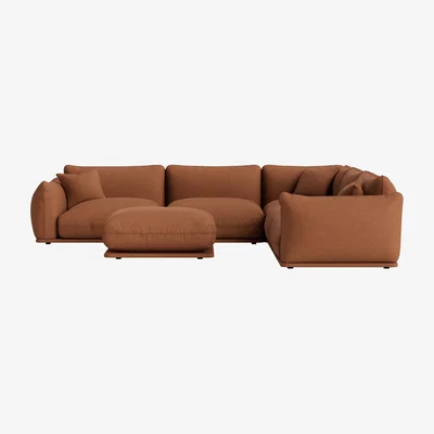 Loaf Blockbuster Modular Corner Sofa with Footstool, Large Even (Cinnamon Bun Clever Linen)