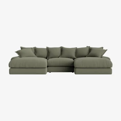 Loaf Wodge Modular Chaise Sofa, Udoch (Sage Sprig Clever Slubby Cotton)