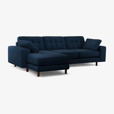 Made.com Content by Terence Conran Tobias, Left Hand facing Chaise End Sofa, Plush Indigo Velvet, Dark Wood Leg