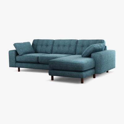 Made.com Content by Terence Conran Tobias, Right Hand facing Chaise End Sofa, Textured Weave Aegean Blue, Dark Wood Leg