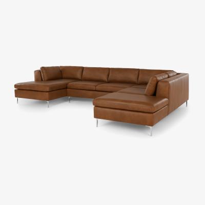 Made.com Monterosso Right Hand Facing Corner Sofa, Denver Tan Leather with Chrome Legs