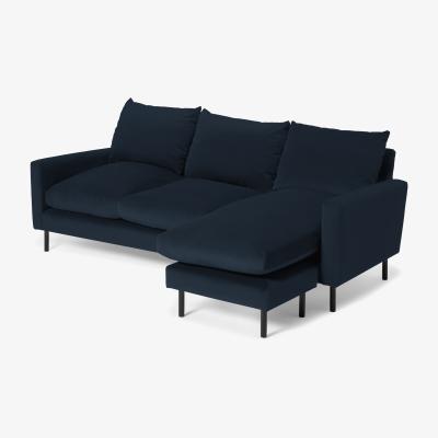 Made.com Russo Chaise End Sofa, Navy Recycled Velvet