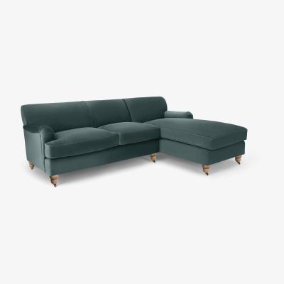 Made.com Orson Right Hand Facing Chaise End Corner Sofa, Slate Blue Recycled Velvet