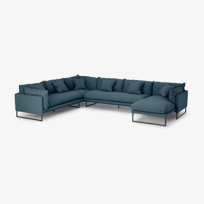 Made.com Malini Right Hand Facing Full Corner Chaise End Sofa, Orleans Blue Recycled Fabric